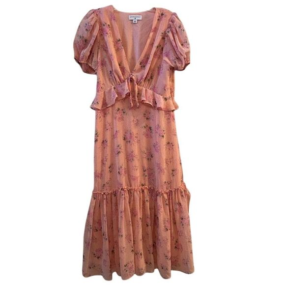 LoveShackFancy Pink Floral Ruffled Midi Dress Size 6- flaw - Picture 1 of 16